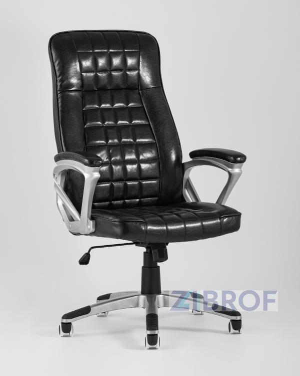 TopChairs First офисное черное в обивке из экокожи с удобным механизмом качания Top Gun