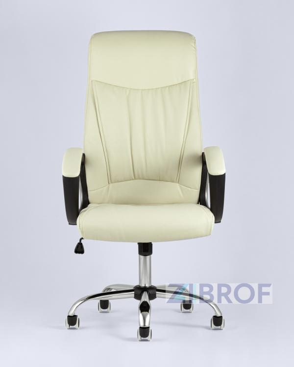 Компьютерное кресло TopChairs Tower офисное черное в обивке из экокожи, механизм качания Top Gun бежевый