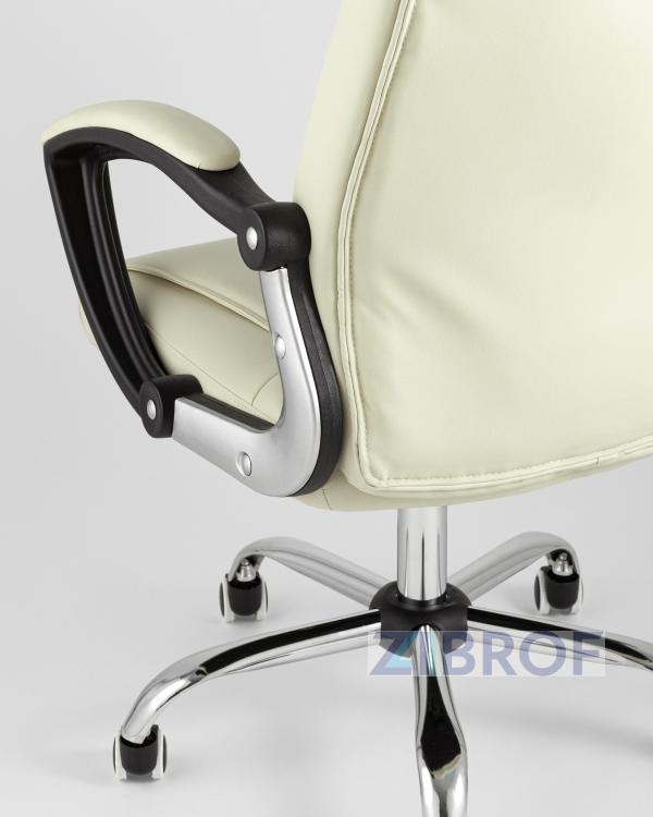 Компьютерное кресло TopChairs Tower офисное черное в обивке из экокожи, механизм качания Top Gun бежевый