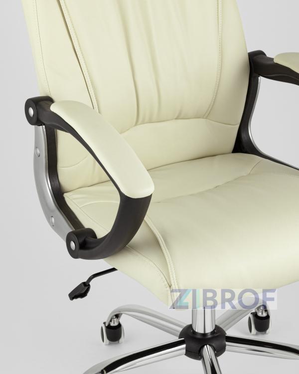 Компьютерное кресло TopChairs Tower офисное черное в обивке из экокожи, механизм качания Top Gun бежевый
