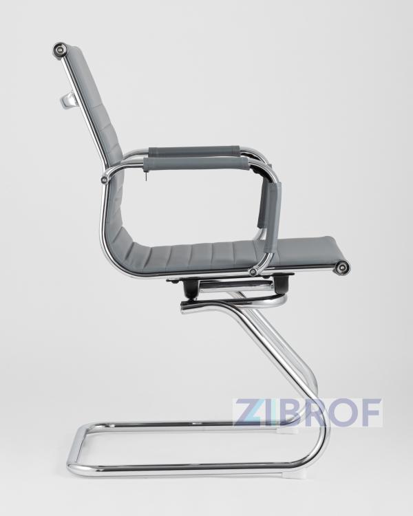 Кресло для посетителей TopChairs Visit серое, обивка из экокожи, металический каркас