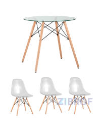 Eames стол стеклянный D80, 3 стула прозрачных