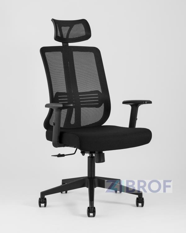 для руководителя TopChairs Post офисное черное обивка сетка ткань крестовина пластик