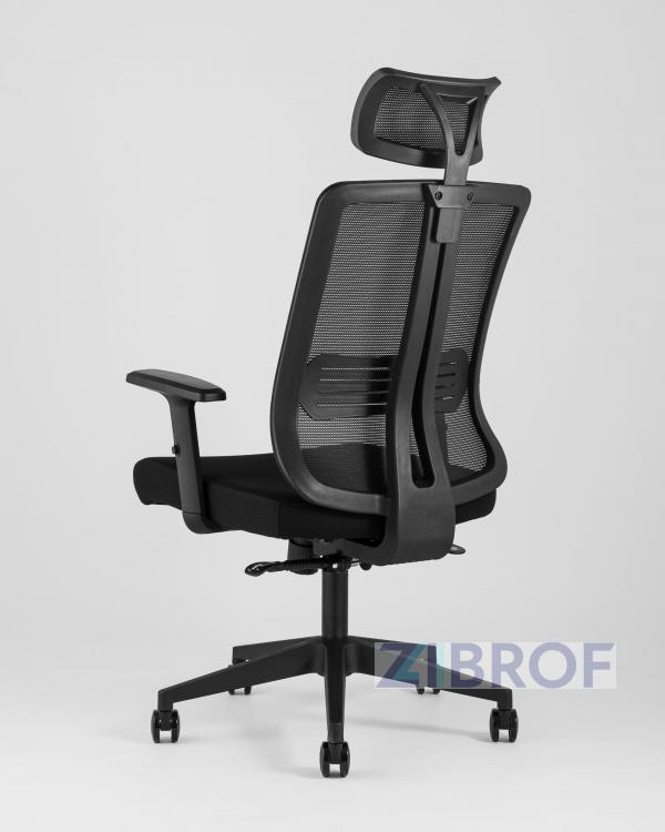для руководителя TopChairs Post офисное черное обивка сетка ткань крестовина пластик
