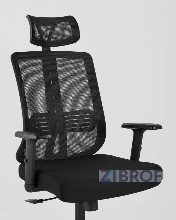 для руководителя TopChairs Post офисное черное обивка сетка ткань крестовина пластик