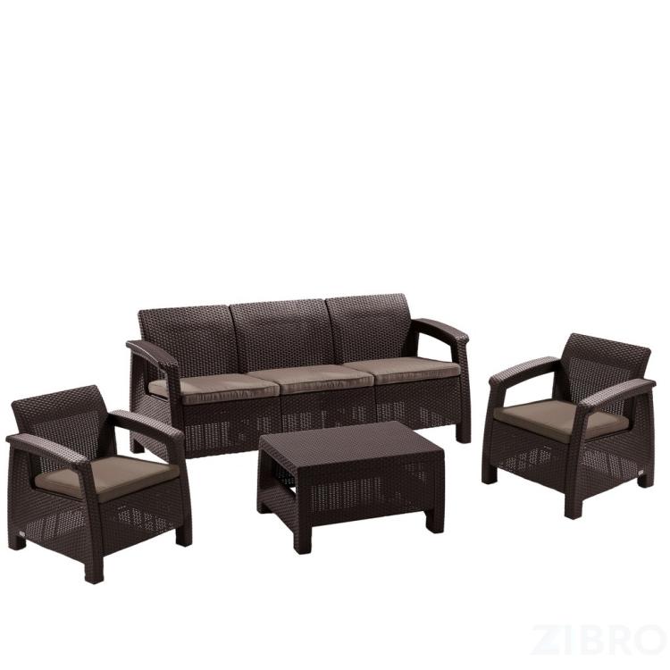 Комплект мебели с диваном Yalta M6172 Brown (имитацией ротанга)