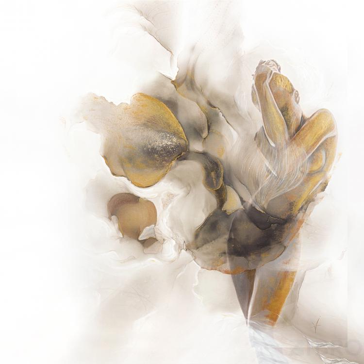 54STR-AQUARELLE6 Холст "Песня поющего цветка"100*100см,багет кэнвэс зол