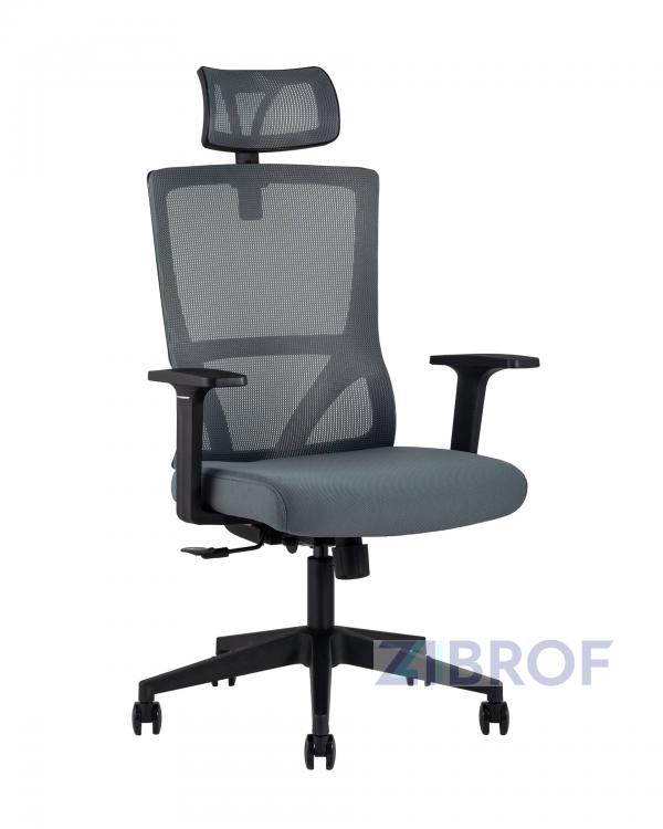 для руководителя TopChairs Local офисное серое обивка сетка ткань крестовина пластик