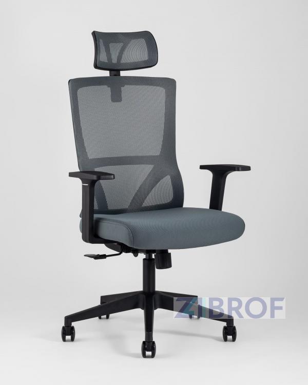 для руководителя TopChairs Local офисное серое обивка сетка ткань крестовина пластик