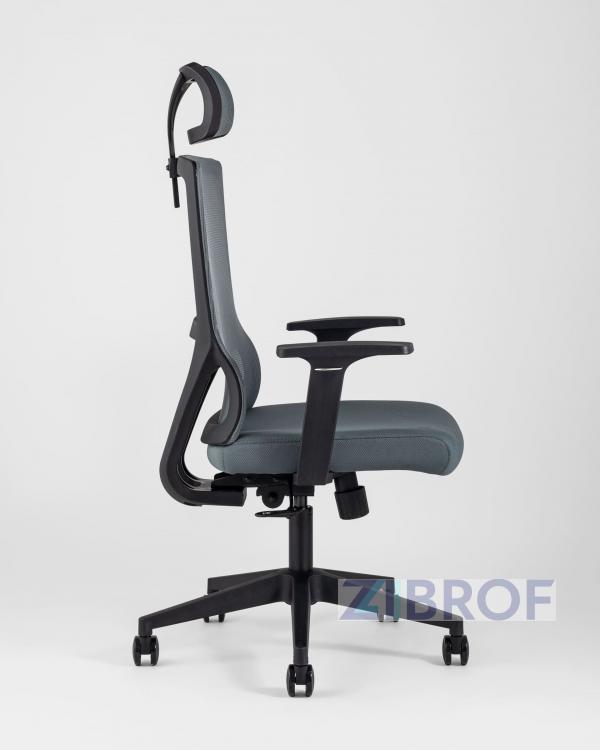 для руководителя TopChairs Local офисное серое обивка сетка ткань крестовина пластик
