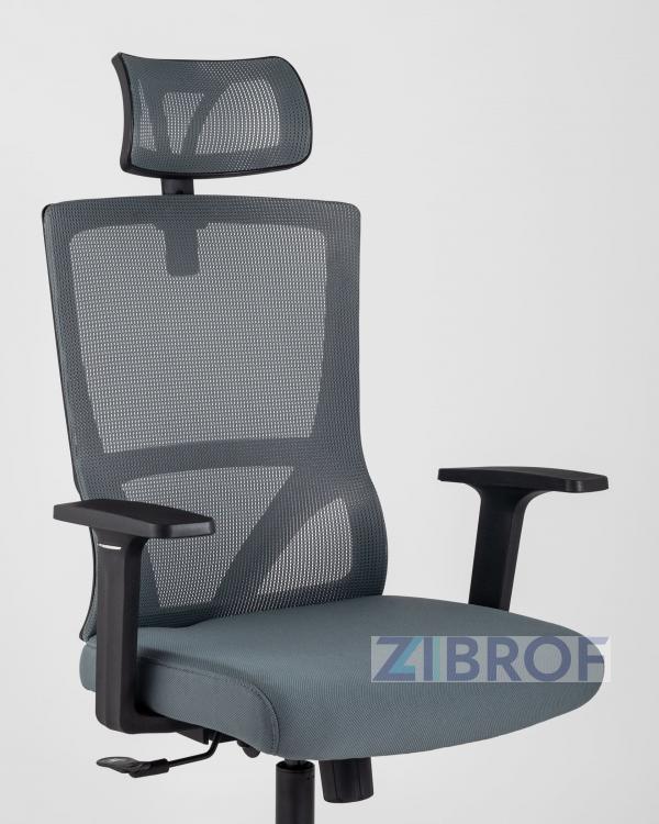 для руководителя TopChairs Local офисное серое обивка сетка ткань крестовина пластик