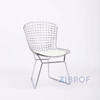 Bertoia хромированный металл с белой подушкой из экокожи