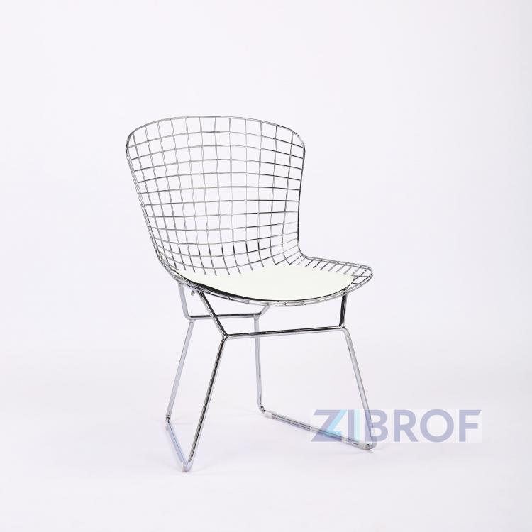 Bertoia хромированный металл с белой подушкой из экокожи