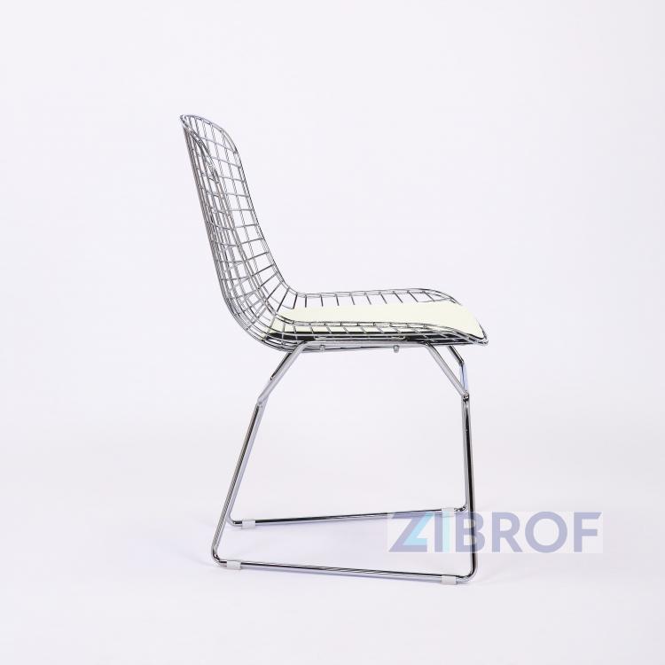 Bertoia хромированный металл с белой подушкой из экокожи