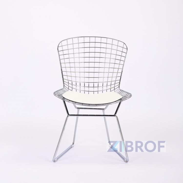 Bertoia хромированный металл с белой подушкой из экокожи