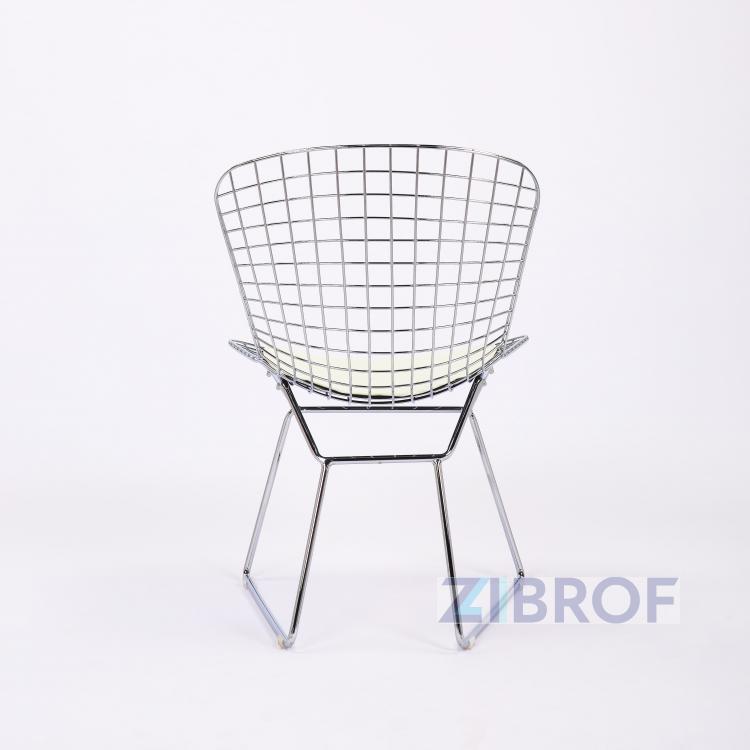 Bertoia хромированный металл с белой подушкой из экокожи