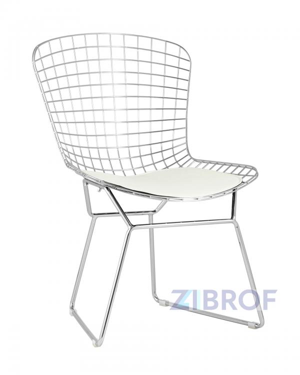 Bertoia хромированный металл с белой подушкой из экокожи