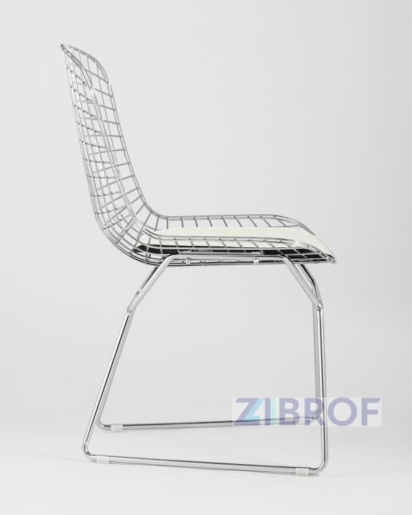 Bertoia хромированный металл с белой подушкой из экокожи