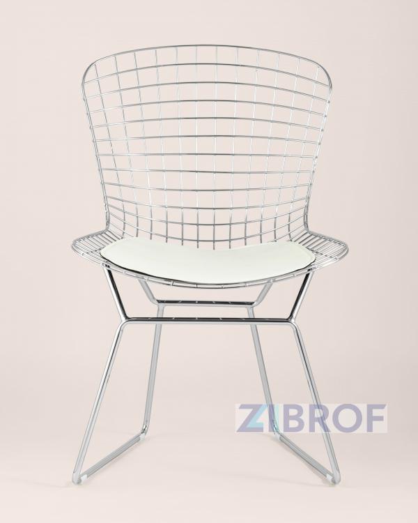 Bertoia хромированный металл с белой подушкой из экокожи