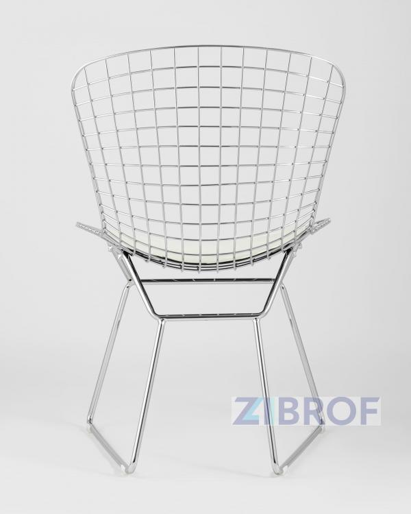 Bertoia хромированный металл с белой подушкой из экокожи