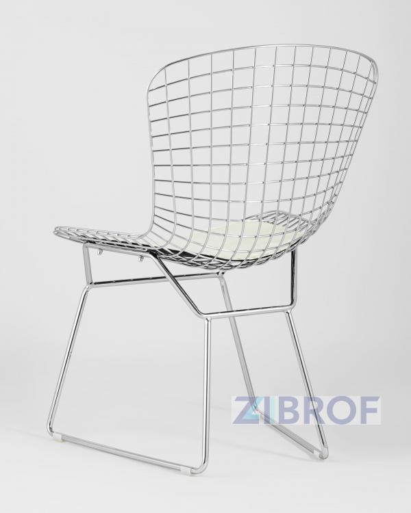 Bertoia хромированный металл с белой подушкой из экокожи