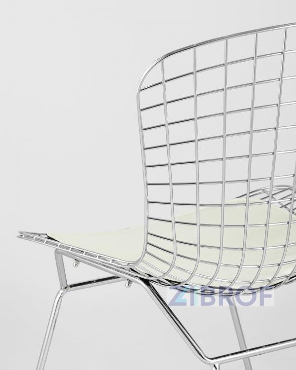 Bertoia хромированный металл с белой подушкой из экокожи