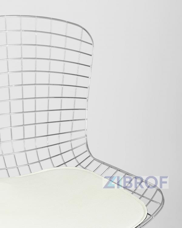 Bertoia хромированный металл с белой подушкой из экокожи