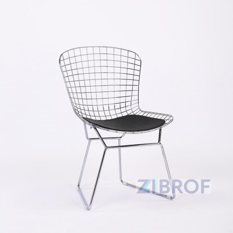 Bertoia хромированный металл с черной подушкой из экокожи