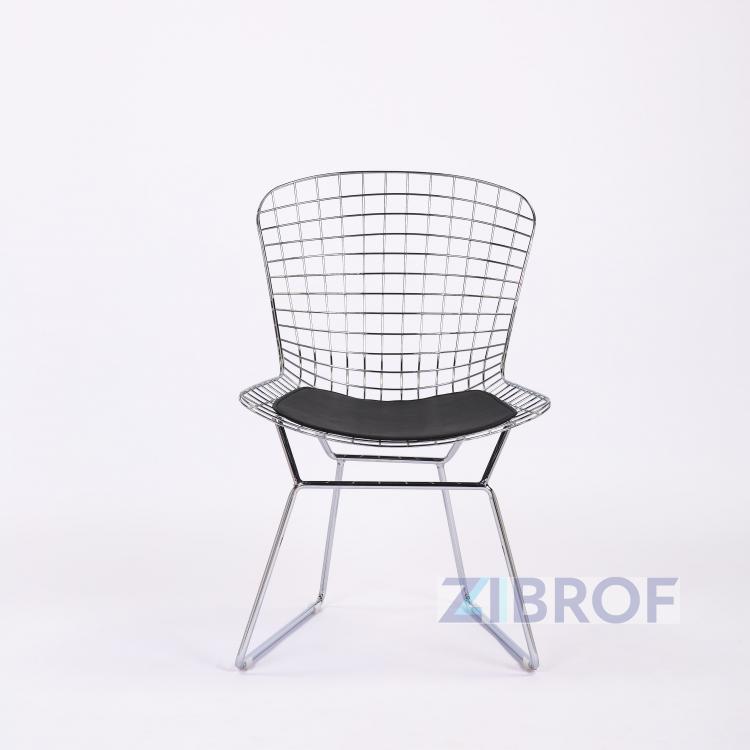 Bertoia хромированный металл с черной подушкой из экокожи