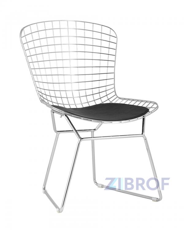 Bertoia хромированный металл с черной подушкой из экокожи