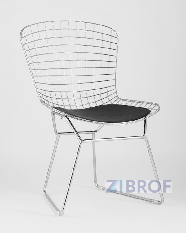 Bertoia хромированный металл с черной подушкой из экокожи