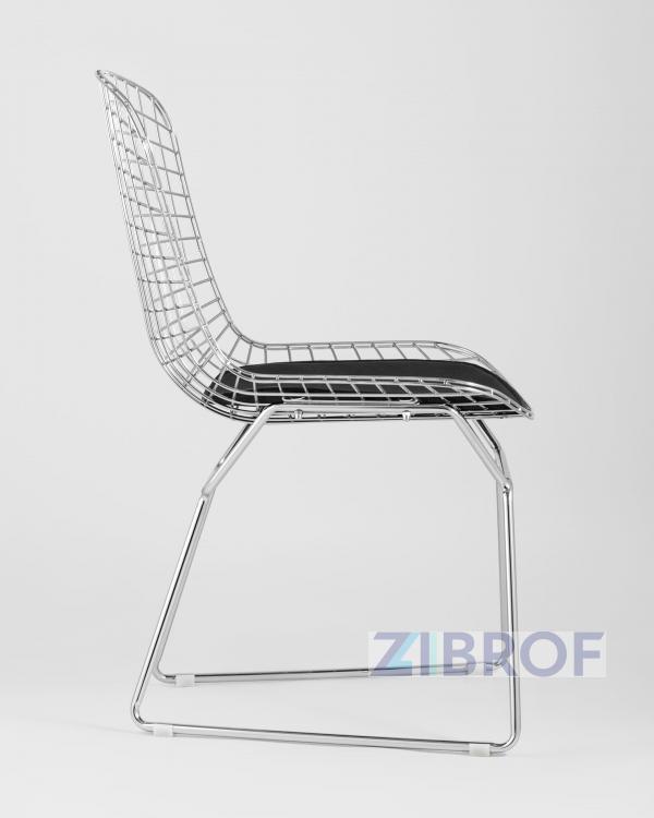 Bertoia хромированный металл с черной подушкой из экокожи