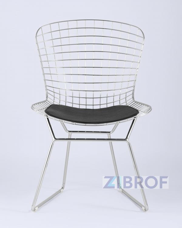 Bertoia хромированный металл с черной подушкой из экокожи