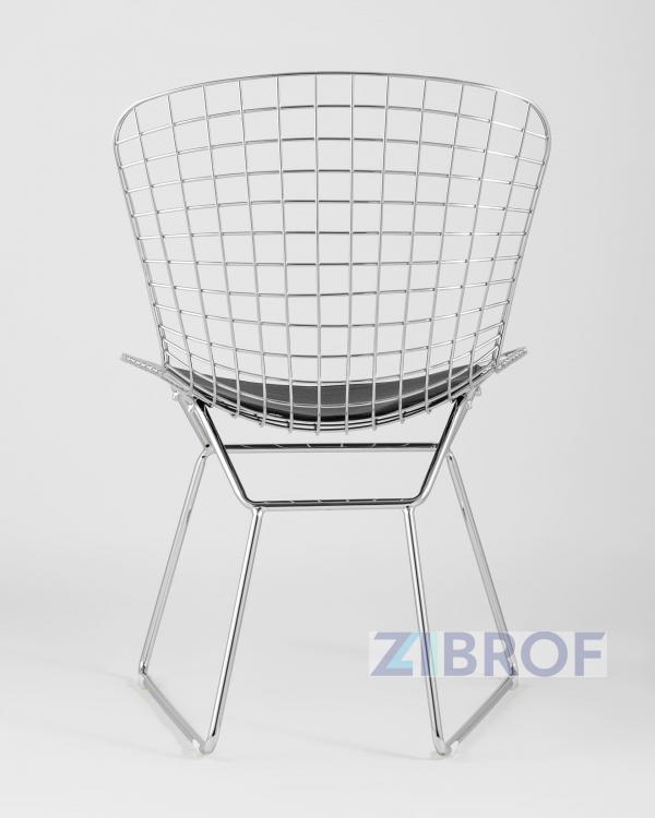 Bertoia хромированный металл с черной подушкой из экокожи