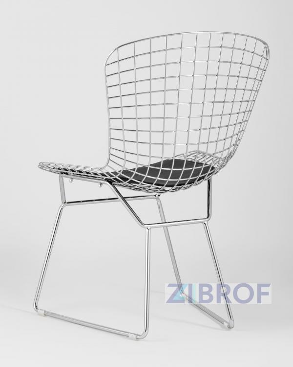 Bertoia хромированный металл с черной подушкой из экокожи