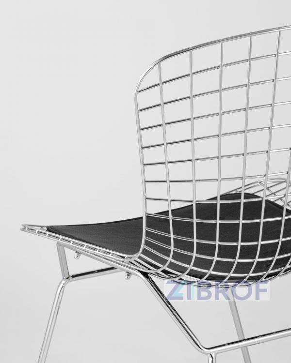 Bertoia хромированный металл с черной подушкой из экокожи