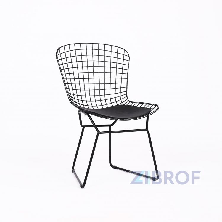 Bertoia металлический черный с черной подушкой из экокожи