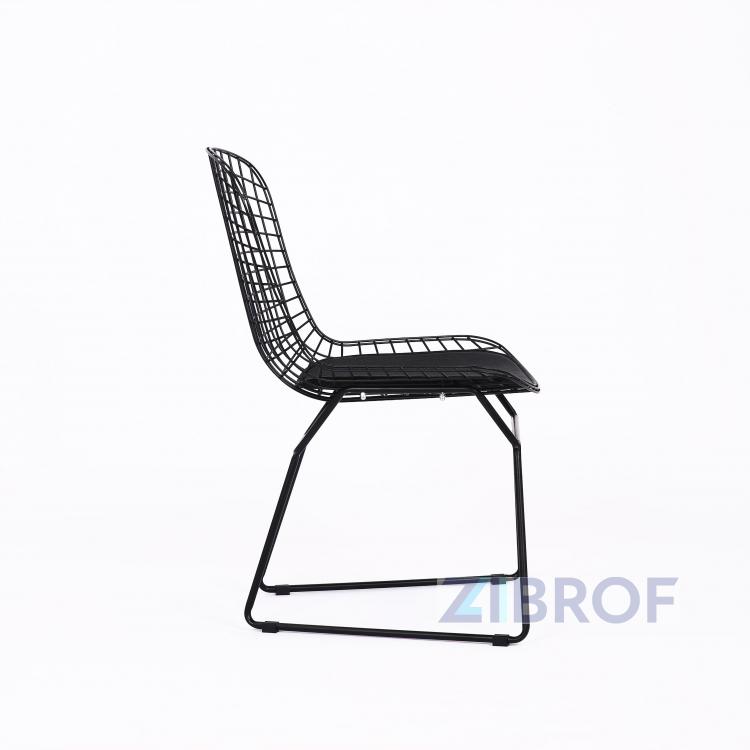 Bertoia металлический черный с черной подушкой из экокожи