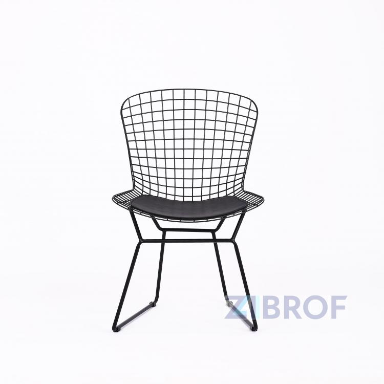Bertoia металлический черный с черной подушкой из экокожи