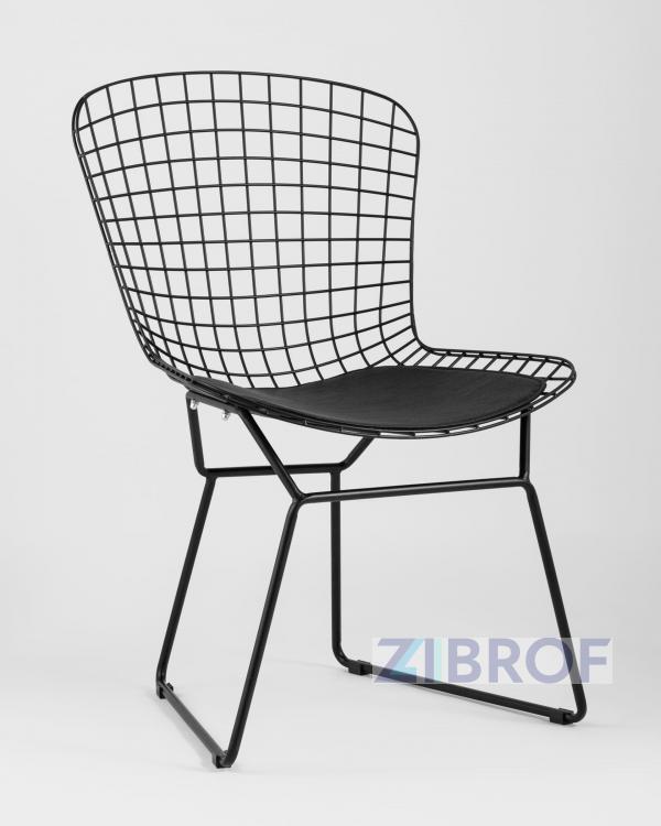 Bertoia металлический черный с черной подушкой из экокожи