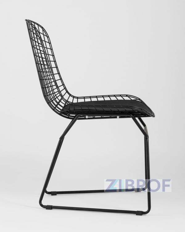Bertoia металлический черный с черной подушкой из экокожи