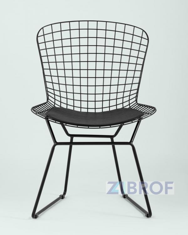 Bertoia металлический черный с черной подушкой из экокожи