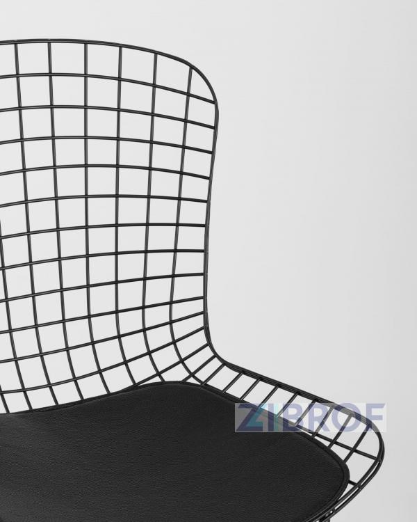 Bertoia металлический черный с черной подушкой из экокожи