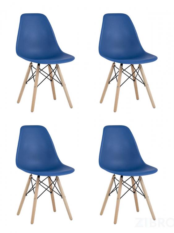 Стул Eames DSW синий пластиковый, сталь, натуральный массив бука, 4 шт.