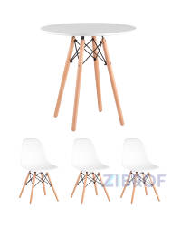 стол Eames D70, 3 стула Eames DSW белые