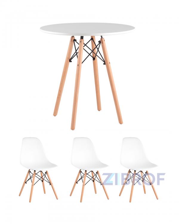стол Eames D70, 3 стула Eames DSW белые