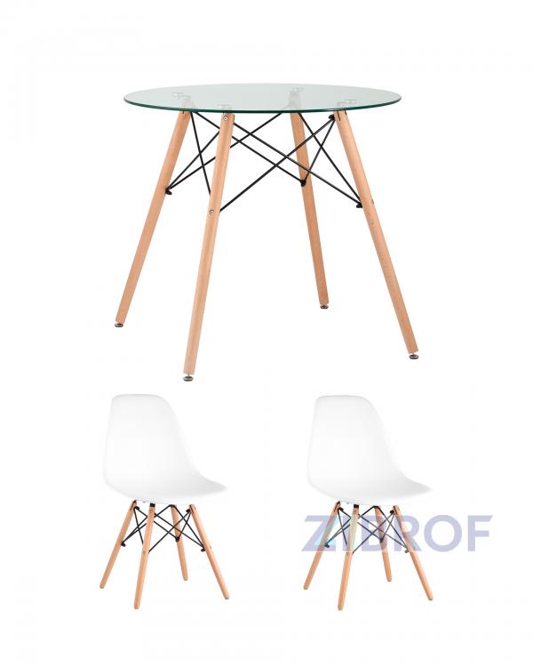 Eames D80 стеклянный, стулья Eames DSW белые