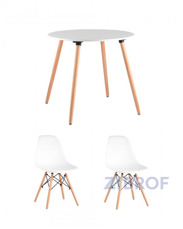 Oslo, диаметр стола 80 см, 2 стула Eames DSW белые
