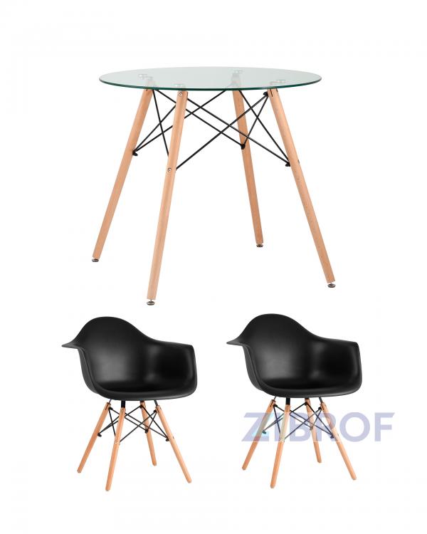 Eames стол стеклянный D80, 2 стула Eames DAW черные