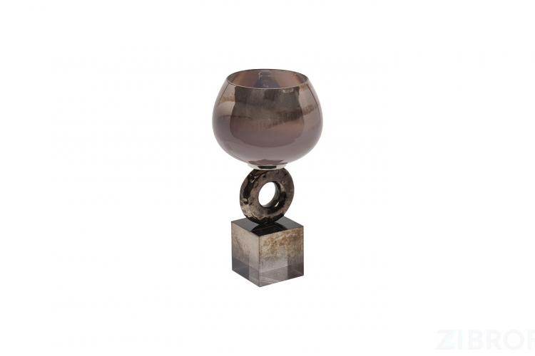 71PN-3114 Подсвечник стеклянный дымчатый  d13*28см